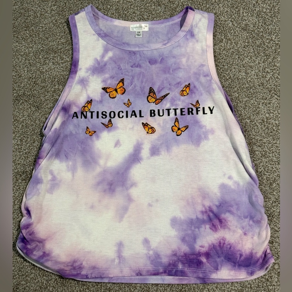 Antisocial Butterfly Purple Tie-Dye Tank Top